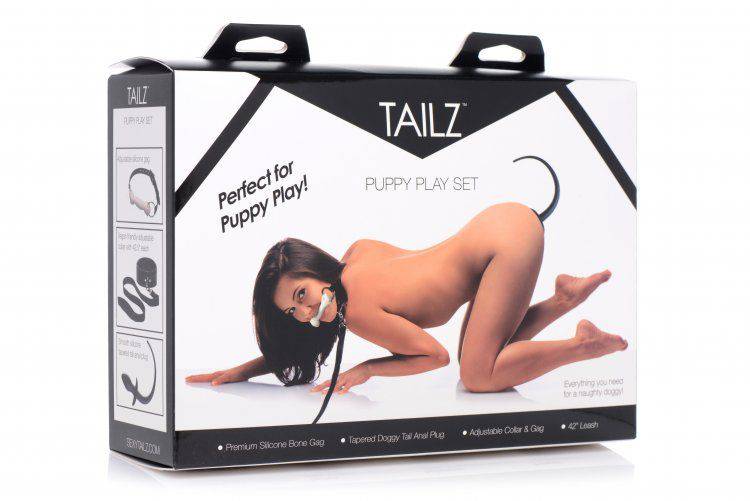 Tailz Puppy Play Set Silicone Bone Gag  Tail Anal Plug  & Collar - Adult Outlet