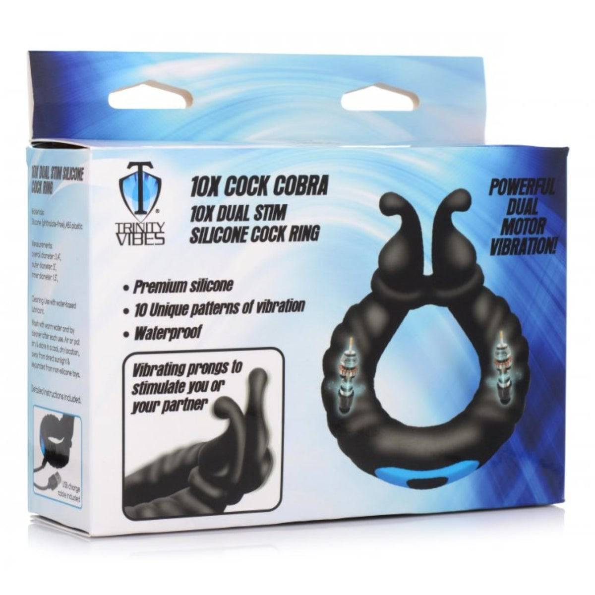 Trinity For Men 10X Cobra Dual Stimulation Silicone Cock Ring Black - Adult Outlet