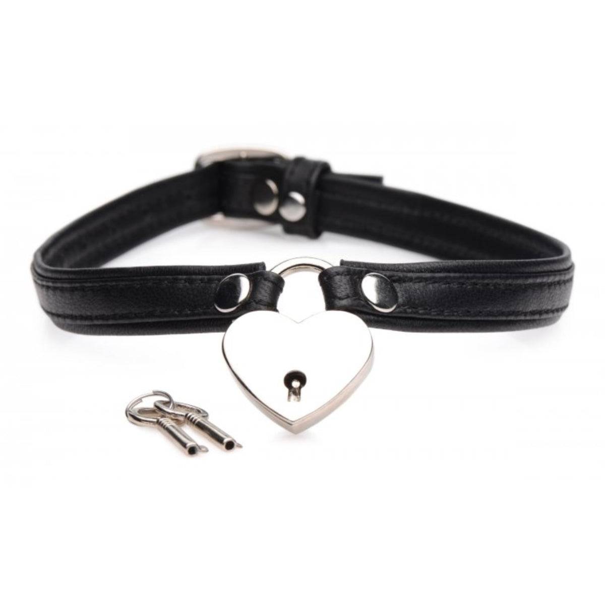 Master Series Heart Lock Choker With Keys Black - Adult Outlet