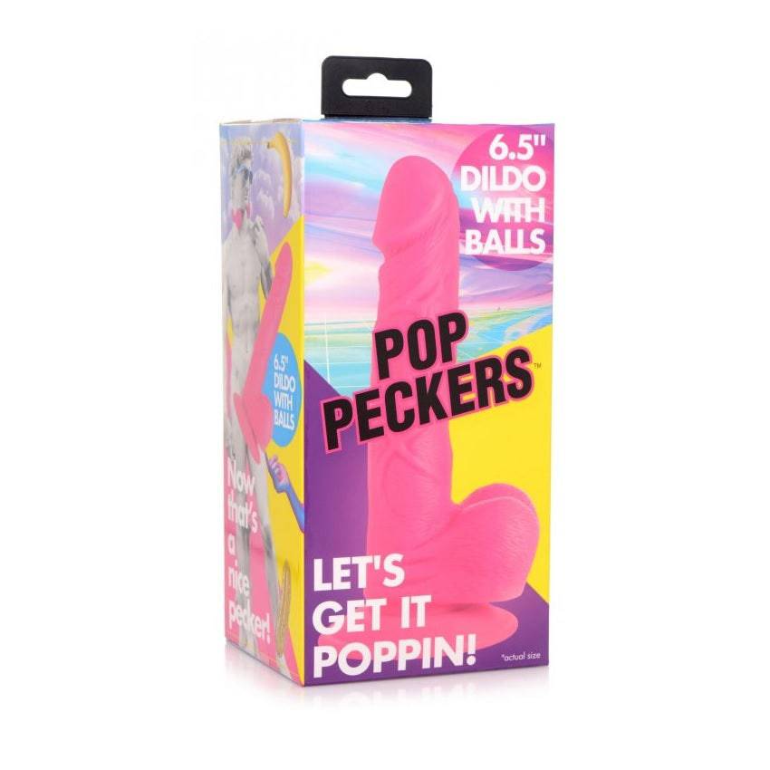 Pop Peckers Dildo With Balls Pink (6.5”) - Adult Outlet