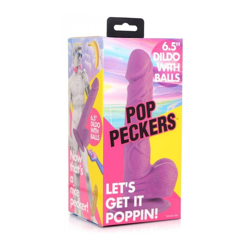 Pop Peckers Dildo With Balls Purple (6.5”) - Adult Outlet