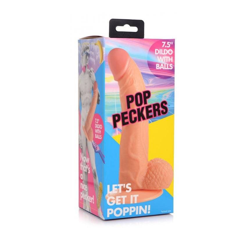 Pop Peckers Dildo With Balls Light (7.5”) - Adult Outlet