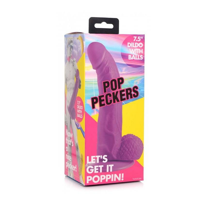 Pop Peckers Dildo With Balls Purple (7.5”) - Adult Outlet