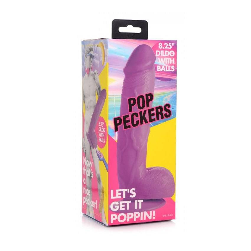 Pop Peckers Dildo With Balls Purple (8.25”) - Adult Outlet