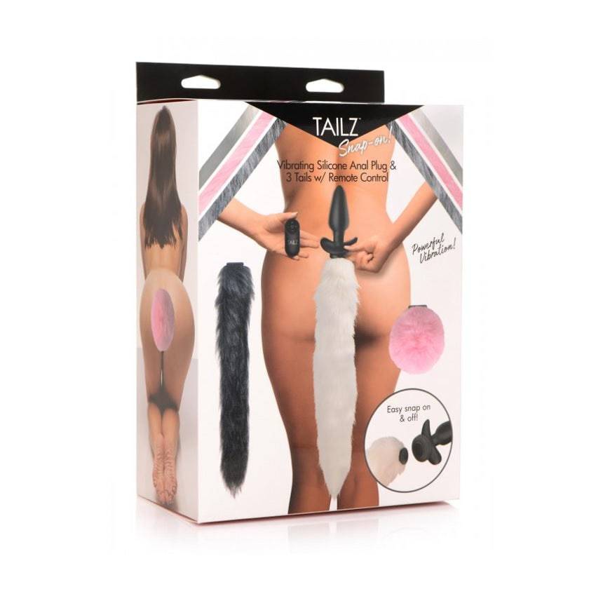 Tailz Snap-On Vibrating Silicone Anal Plug & 3 Tails With Remote Control - Adult Outlet