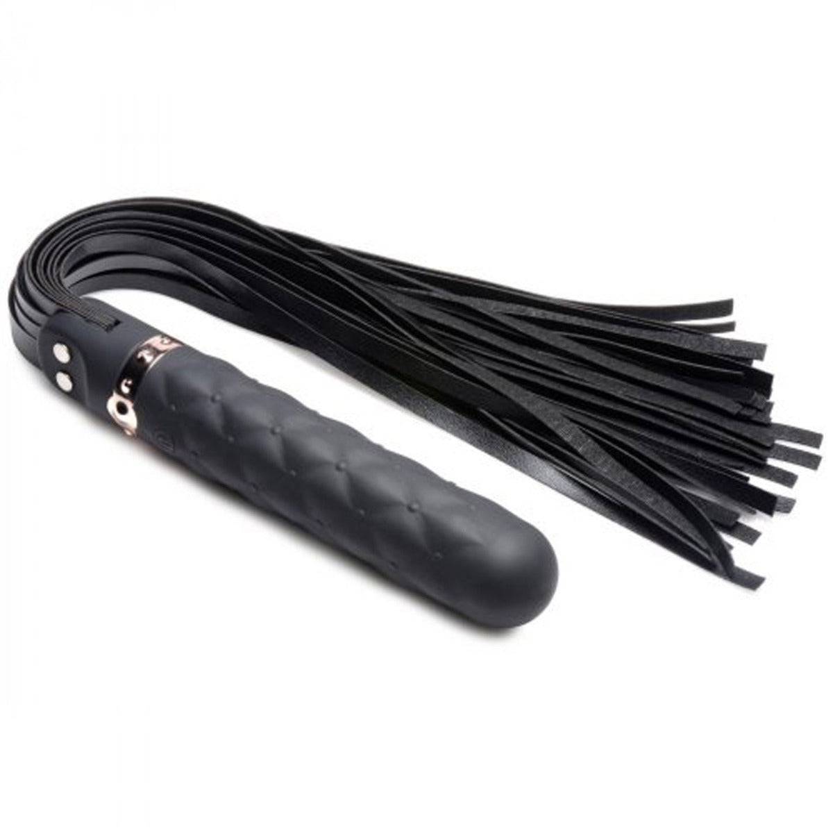 Master Series Vibra-Lasher 9X Black Vibrating Silicone Dildo Flogger - Adult Outlet