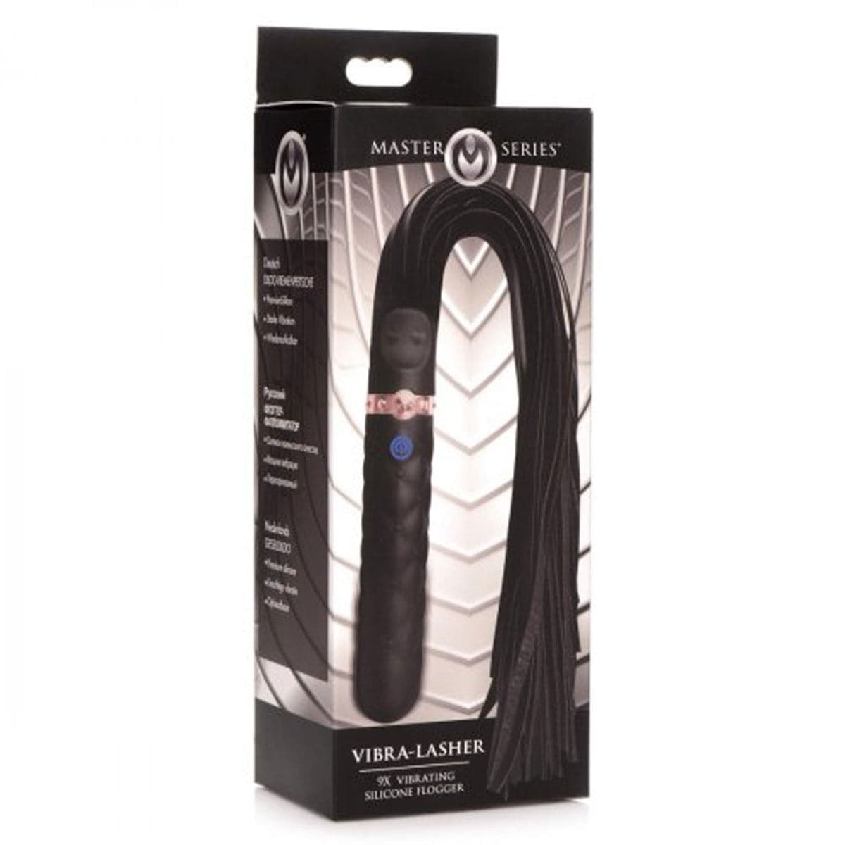 Master Series Vibra-Lasher 9X Black Vibrating Silicone Dildo Flogger - Adult Outlet