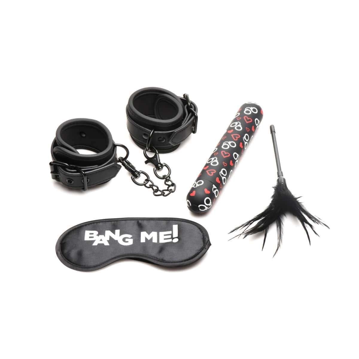 Bang Bondage Kit With XL Bullet Cuffs Tickler & Blindfold Black - Adult Outlet