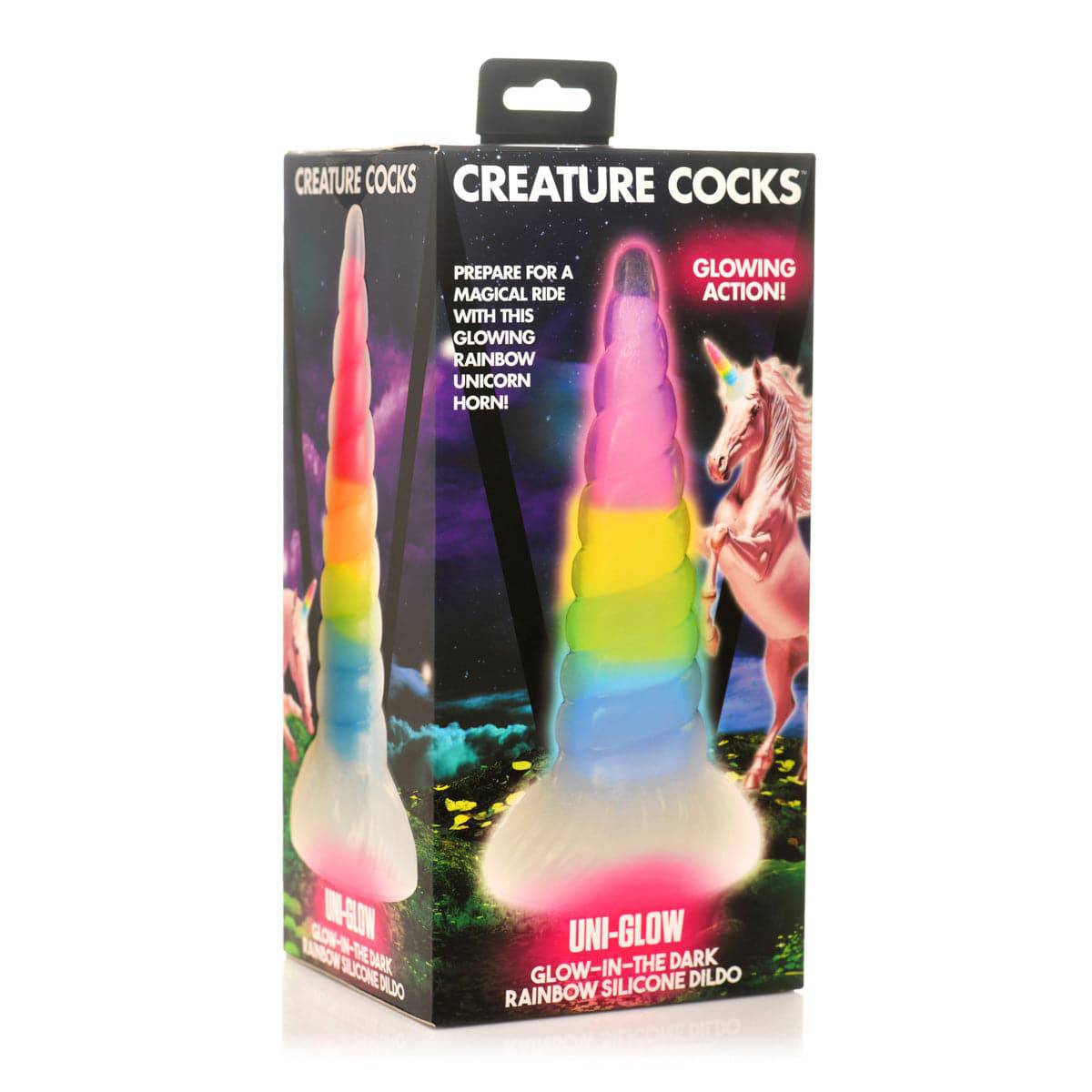 Uni-Glow Glow-In-The-Dark Rainbow Silicone Dildo - Adult Outlet