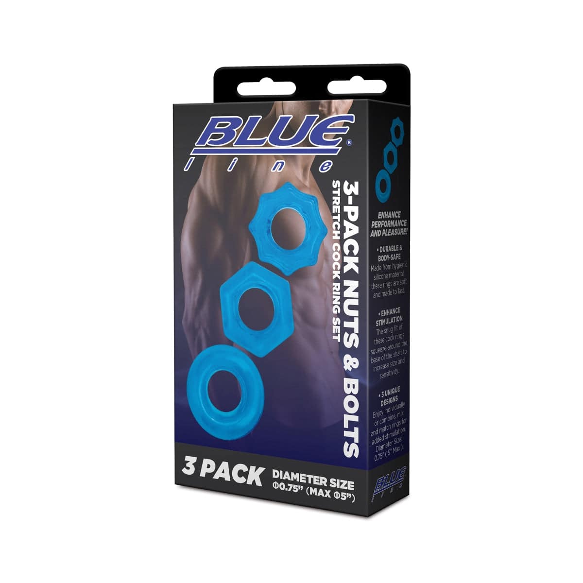 Blue Line 3 Pack Nuts & Bolts Stretch Cock Ring Set - Adult Outlet