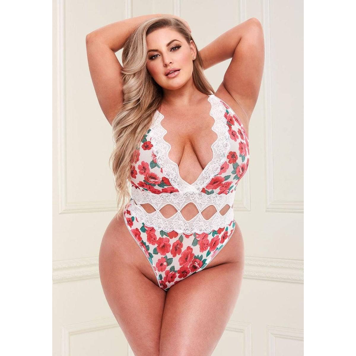 White Floral & Lace Teddy Q - Adult Outlet