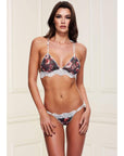 Baci Grey Floral & Lace Bra Set With Side Tie & Panty Small - Adult Outlet