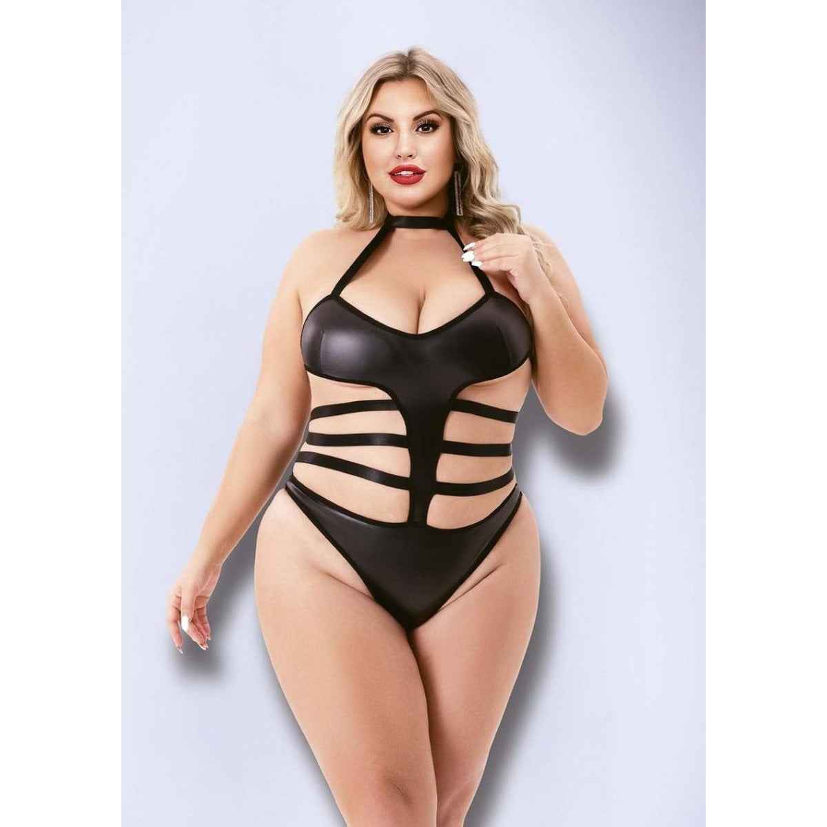 Baci Halter Top Wetlook Teddy Black Queen Size