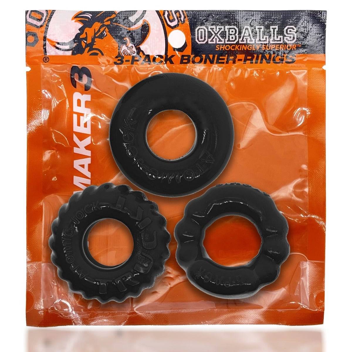 Oxballs Bonemaker 3-Pack Boner Cockring Kit Black - Adult Outlet