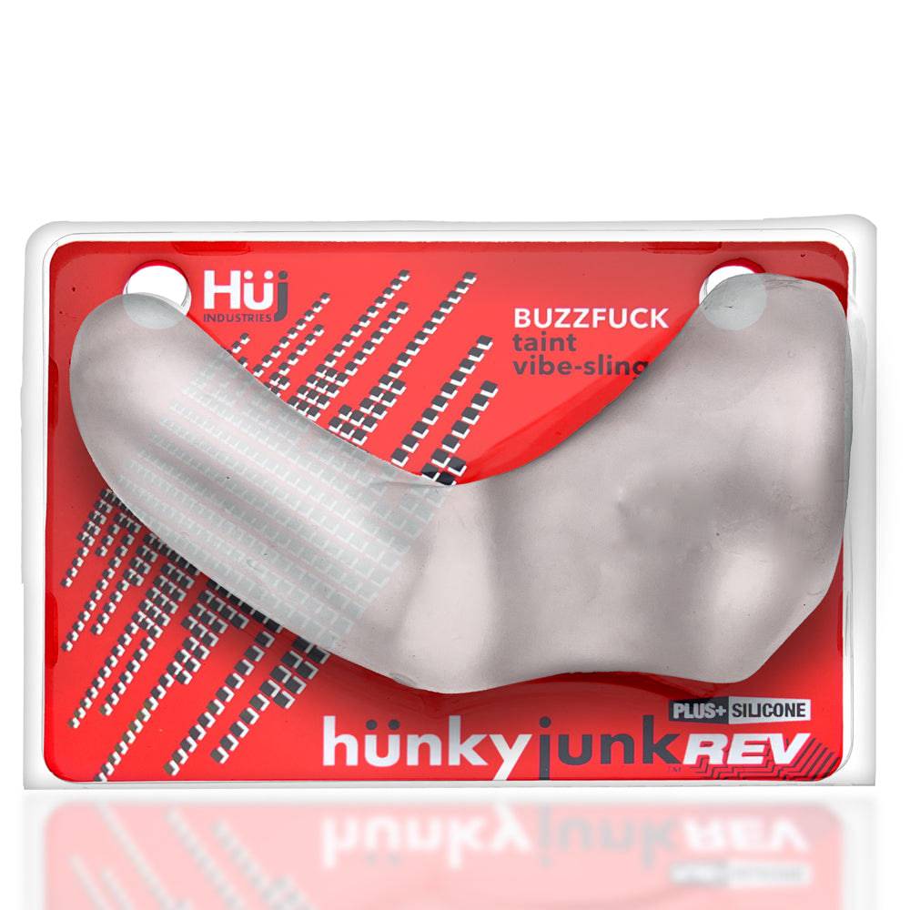 Hunkyjunk Buzzfuck Sling With Taint Vibe Vibrating Cock Sling Clear Ice - Adult Outlet