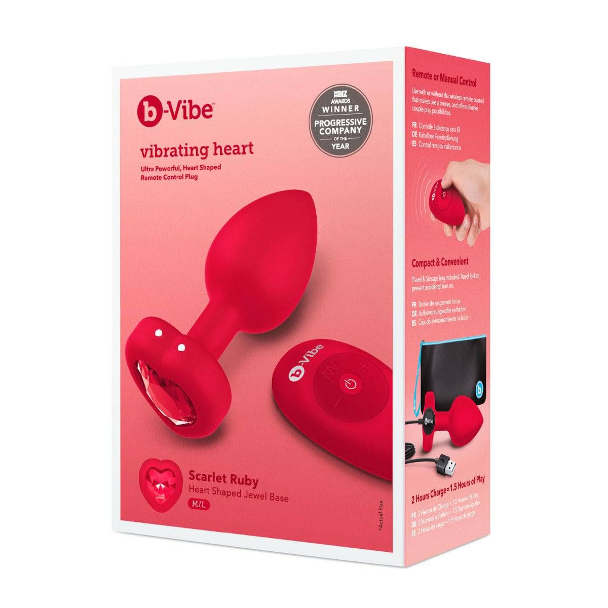 B-Vibe Vibrating Heart Plug Red M/L - Adult Outlet