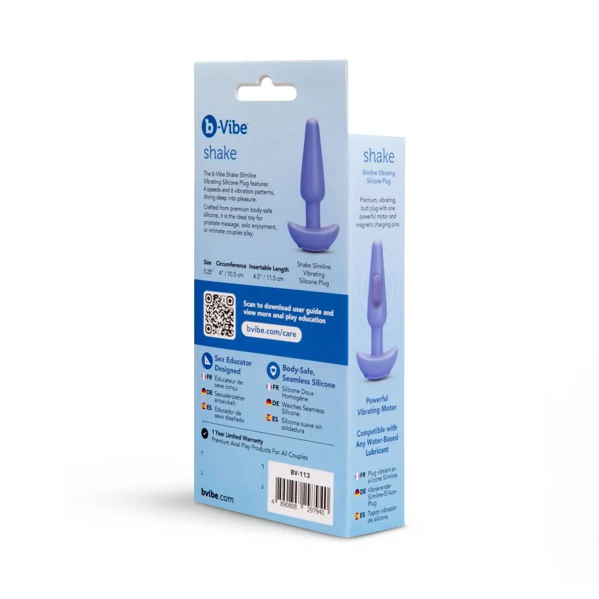 b-Vibe Shake Slimline Vibrating Silicone Plug - Purple