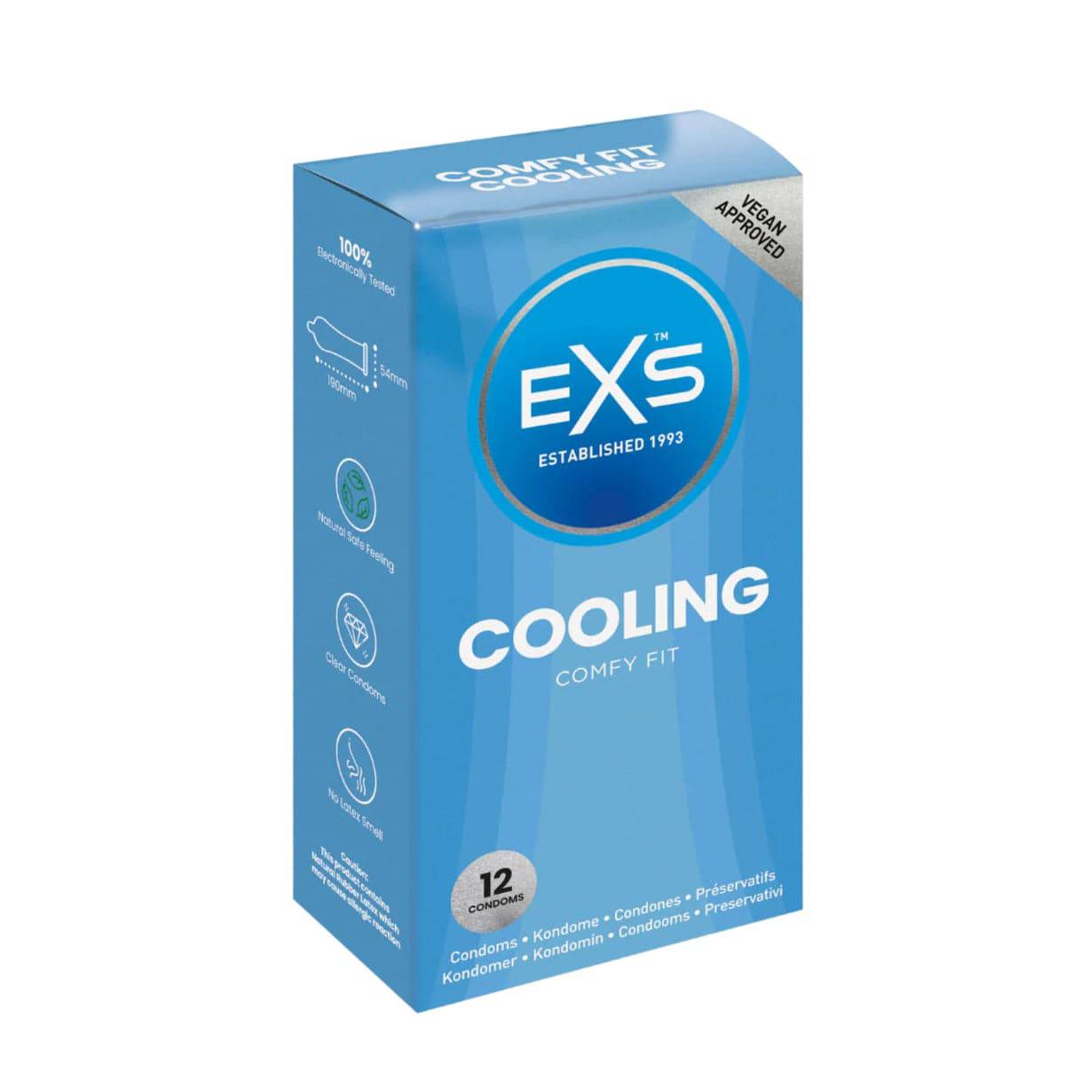 Exs Cooling Condoms 12-Pack - Natural Latex & Silicone Lubricated - Adult Outlet