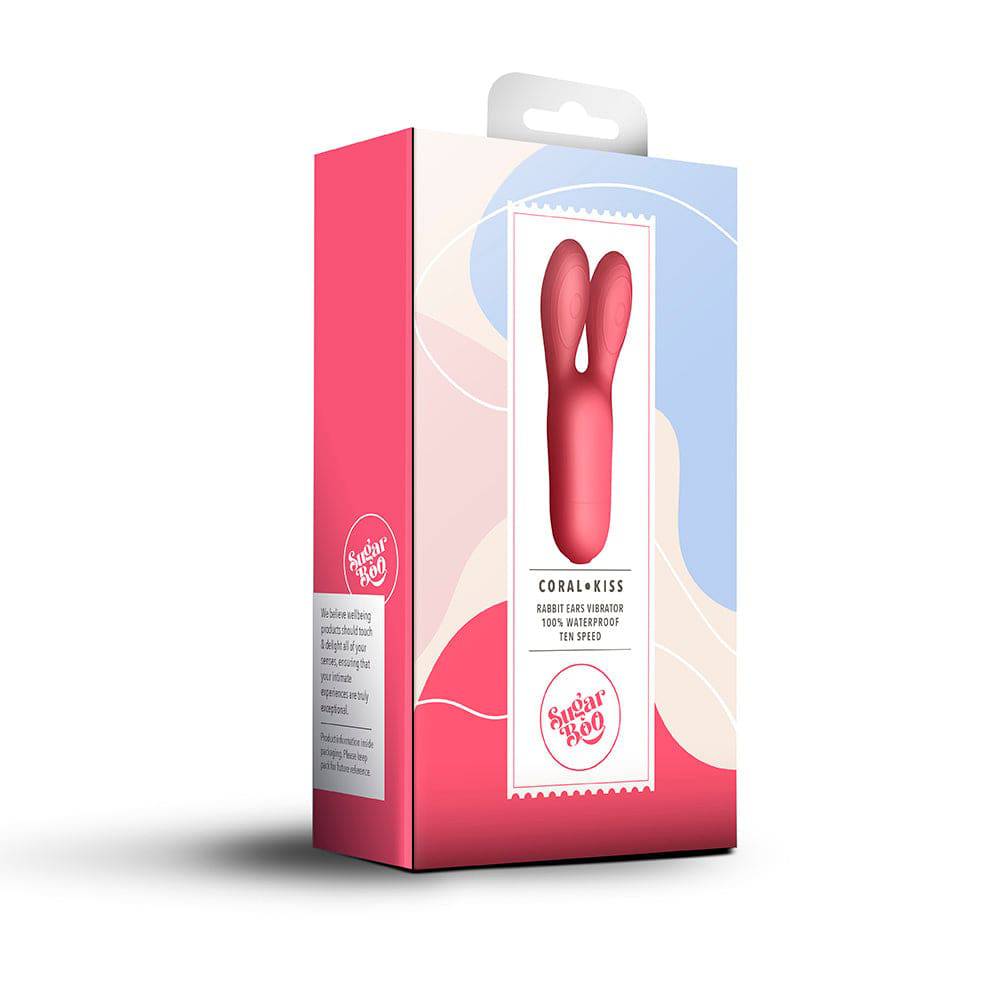 Rocks Off Sugar Boo Coral Kiss Rabbit Ears Vibrator Coral - Adult Outlet