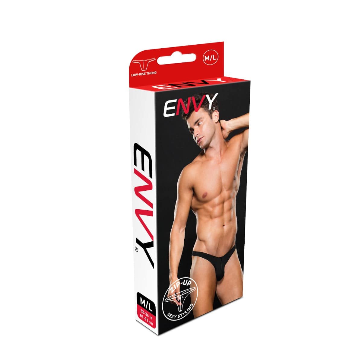 Envy Microfiber Low Rise Zip Thong Black M/L - Adult Outlet