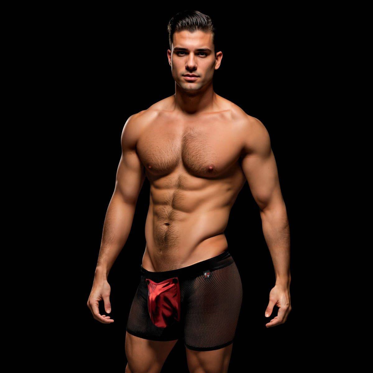 Envy Snap Down Mesh Boxer Brief-Black/Red-M/L - Adult Outlet