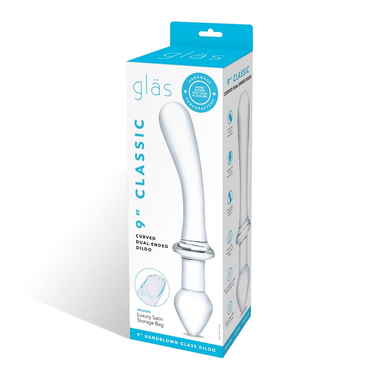 Glas 9Inch Classic Curved Dual Ended Dildo - Adult Outlet