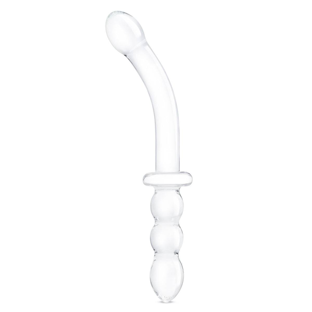 Glas 12Inch Girthy Ribbed G Spot Glass Dildo With Handle Grip Double Ended - Adult Outlet