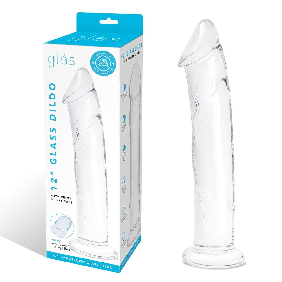 Glass 12Inch Glass Dildo With Veins And Flat Base - Adult Outlet