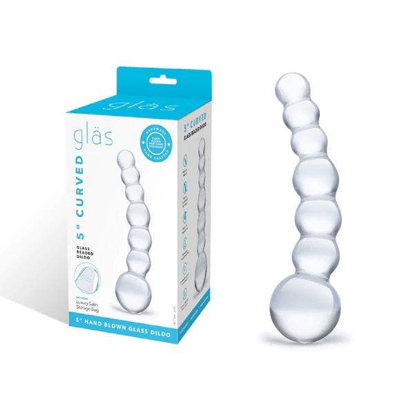 Glas 5Inch Curved Glass Beaded Dildo Clear - Adult Outlet