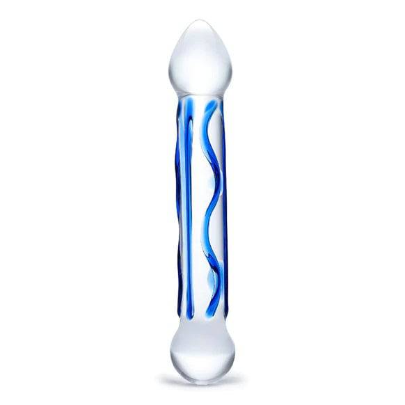 Glas 6.5Inch Full Tip Textured Glass Dildo Blue - Adult Outlet