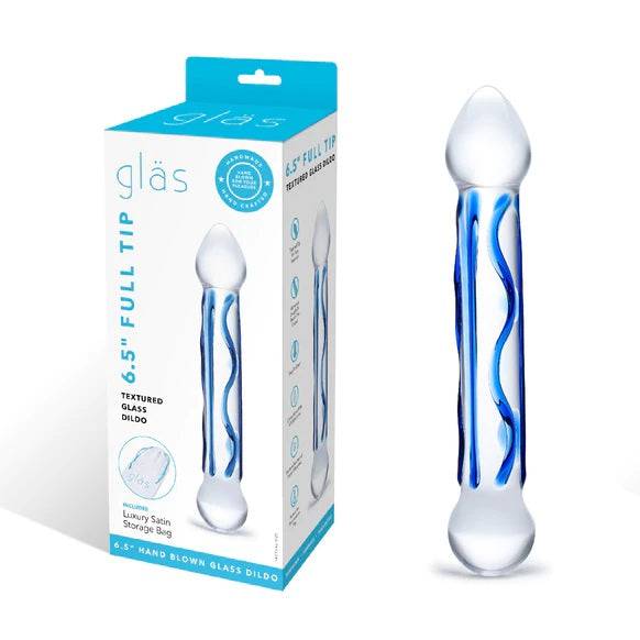 Glas 6.5Inch Full Tip Textured Glass Dildo Blue - Adult Outlet