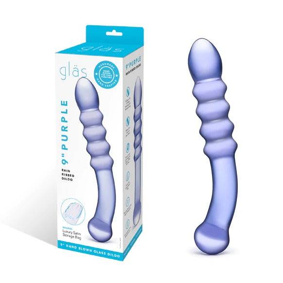 Glas 9Inch Purple Rain Ribbed Dildo - Adult Outlet