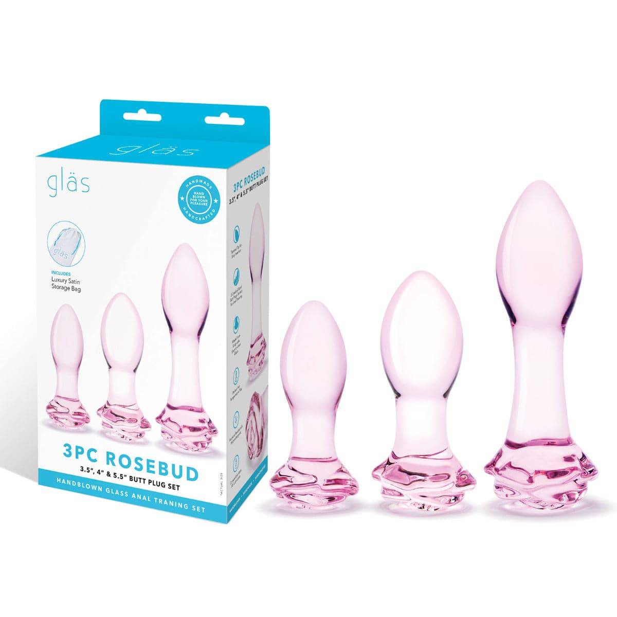 Glas 3Pc Rosebud Butt Plug Set - Adult Outlet