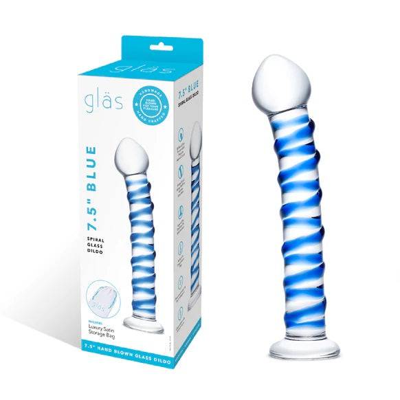 Glas 7.5Inch Spiral Glass Dildo Blue - Adult Outlet