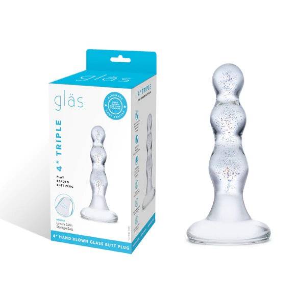 Glas 4Inch Triple Play Beaded Butt Plug Clear - Adult Outlet