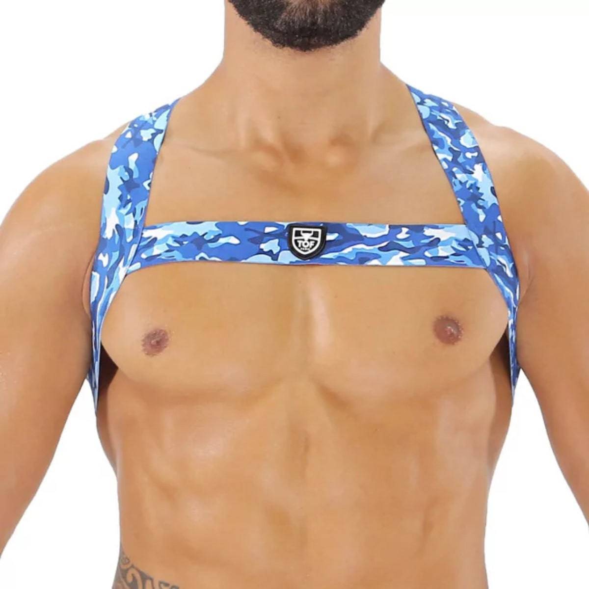 Fetish Elastic Harness Blue Camouflage - Size : XS/S - Adult Outlet