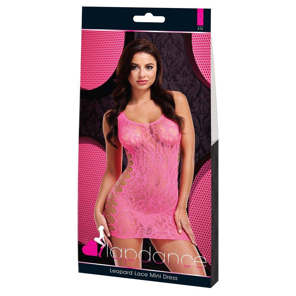 Lapdance Leopard Lace Mini Dress Hot Pink - Adult Outlet