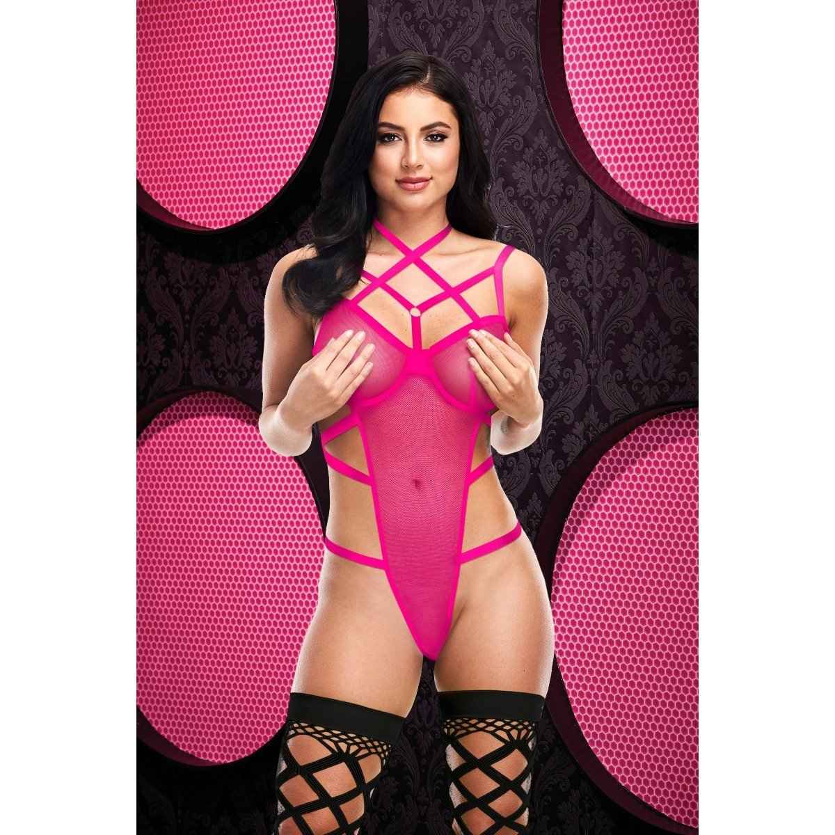 SEXY STRAPPY CAGED TEDDY-PNK-OS