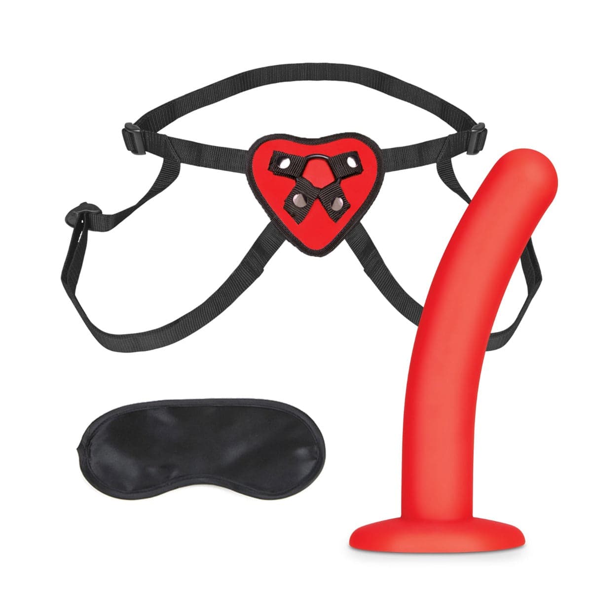 Lux Fetish Red Heart Strap On Harness & 5Inch Dildo Set - Adult Outlet