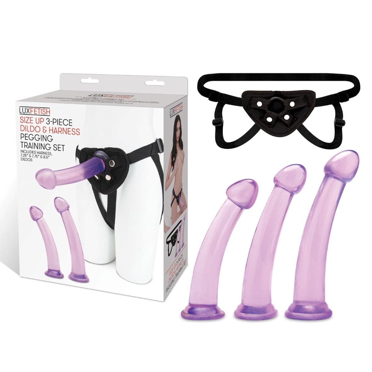 Lux Fetish Size Up 4Pc Dildo & Harness Pegging Training Set - Adult Outlet