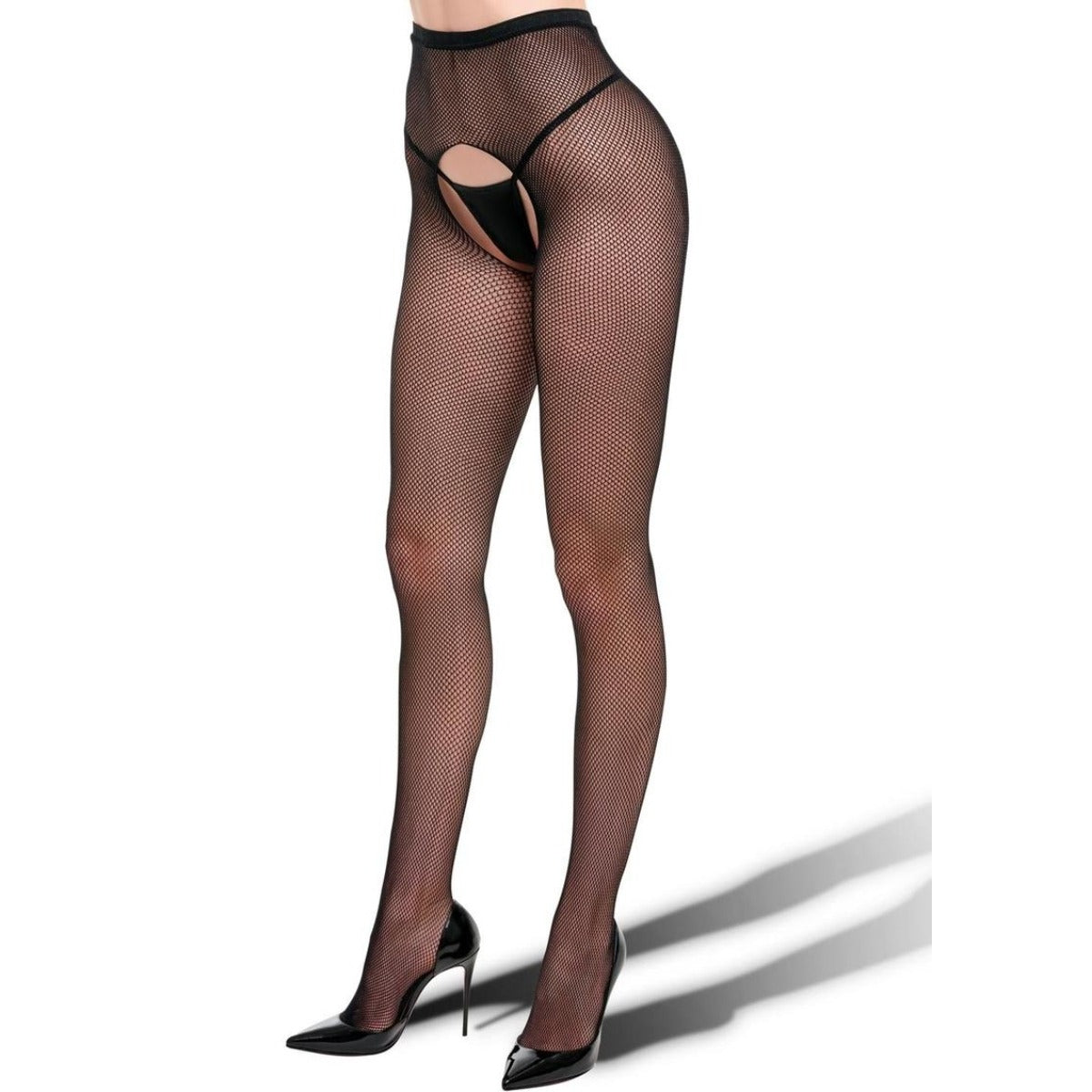 Lapdance Seamless Crotchless Fishnet Pantyhose Black Q