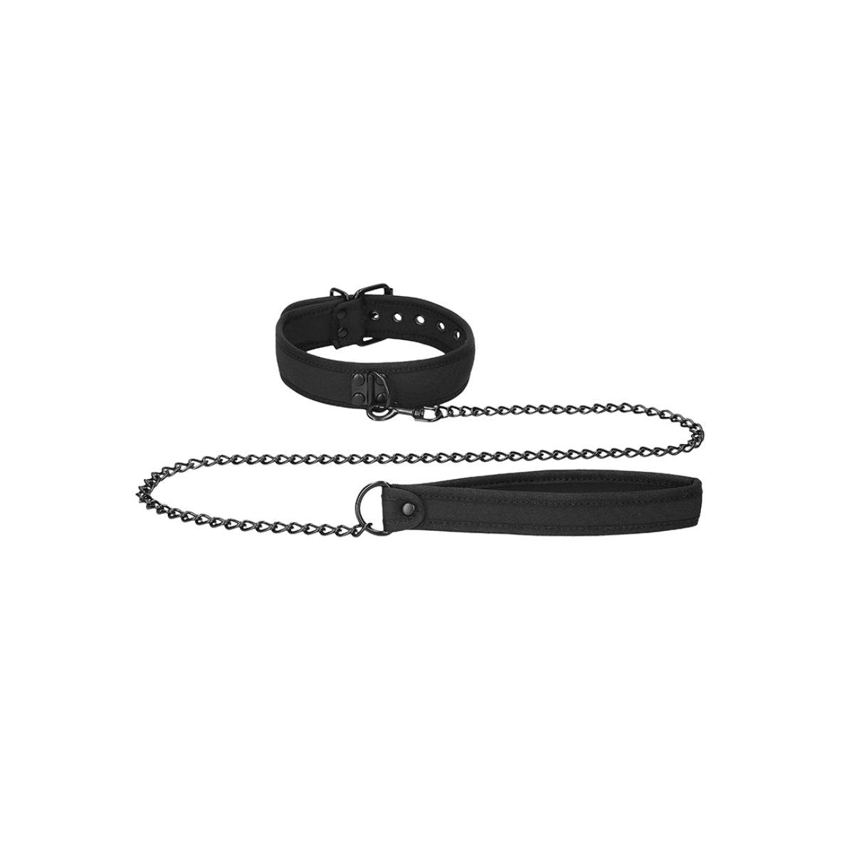 Ouch Neoprene Puppy Play Collar With Leash Black - Adult Outlet