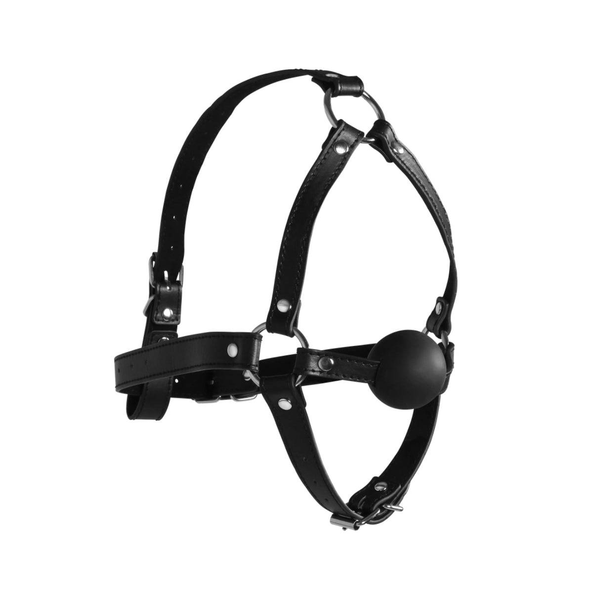 Head Harness With Solid Ball Gag Black - Adult Outlet