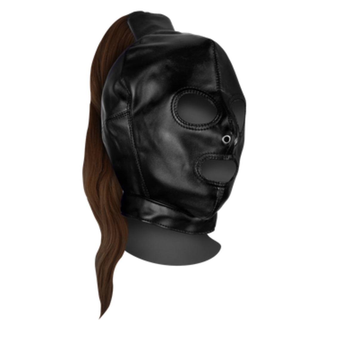 Mask With Brown Ponytail Black - Adult Outlet