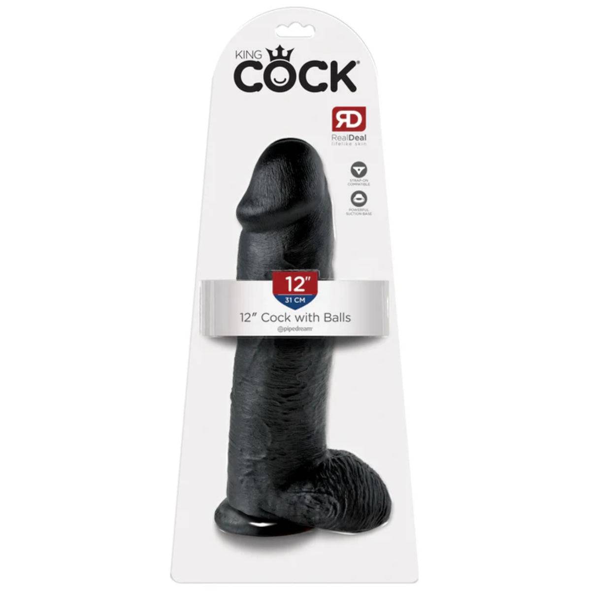 King Cock 12Inch Cock With Balls - Black - Adult Outlet