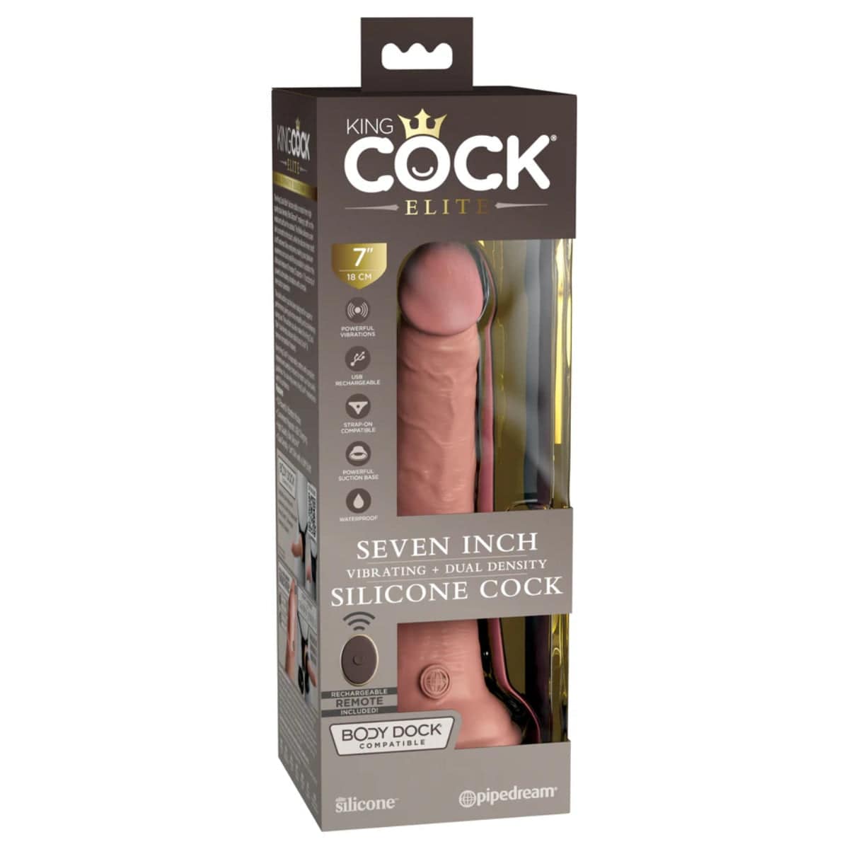 King Cock Elite 7Inch Vibrating Silicone Dual Density Cock With Remote - Light - Adult Outlet