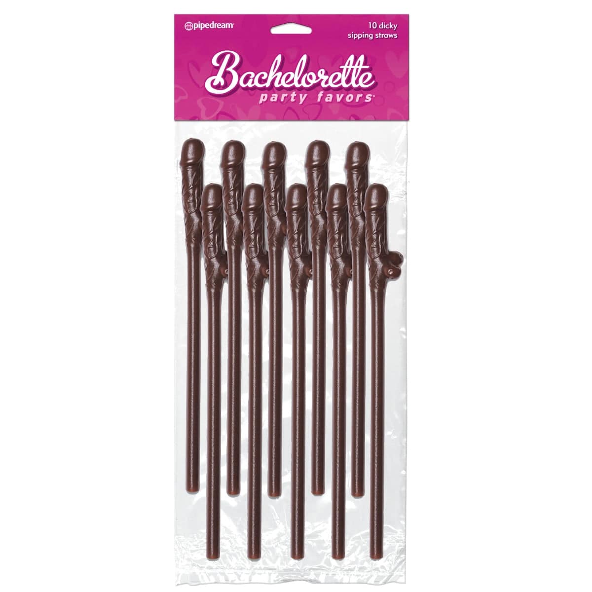 Bachelorette Party Favors Dicky Sipping Straws - Brown 10 Pcs - Adult Outlet