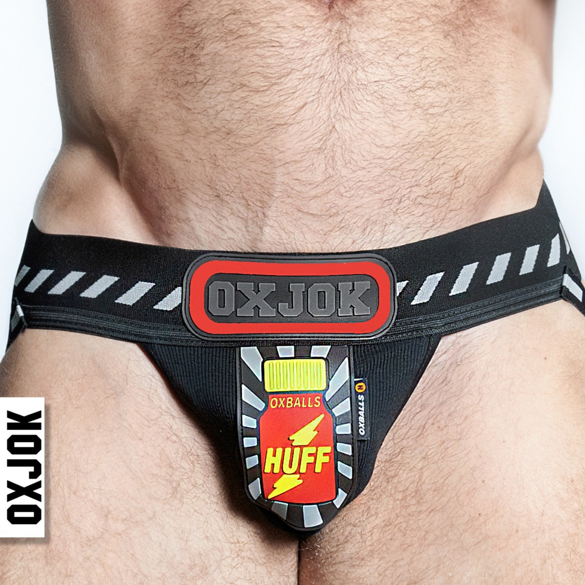 Oxballs Popperjock 3D Rubber Huffer Jock BLACK/RED MEDIUM - Adult Outlet