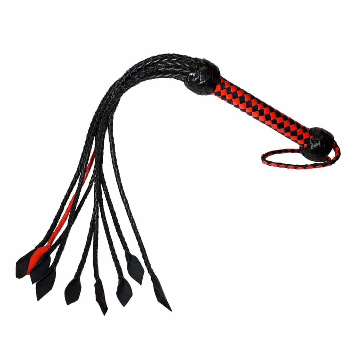 Prowler Red Short Handle Red And Black Flogger - Adult Outlet