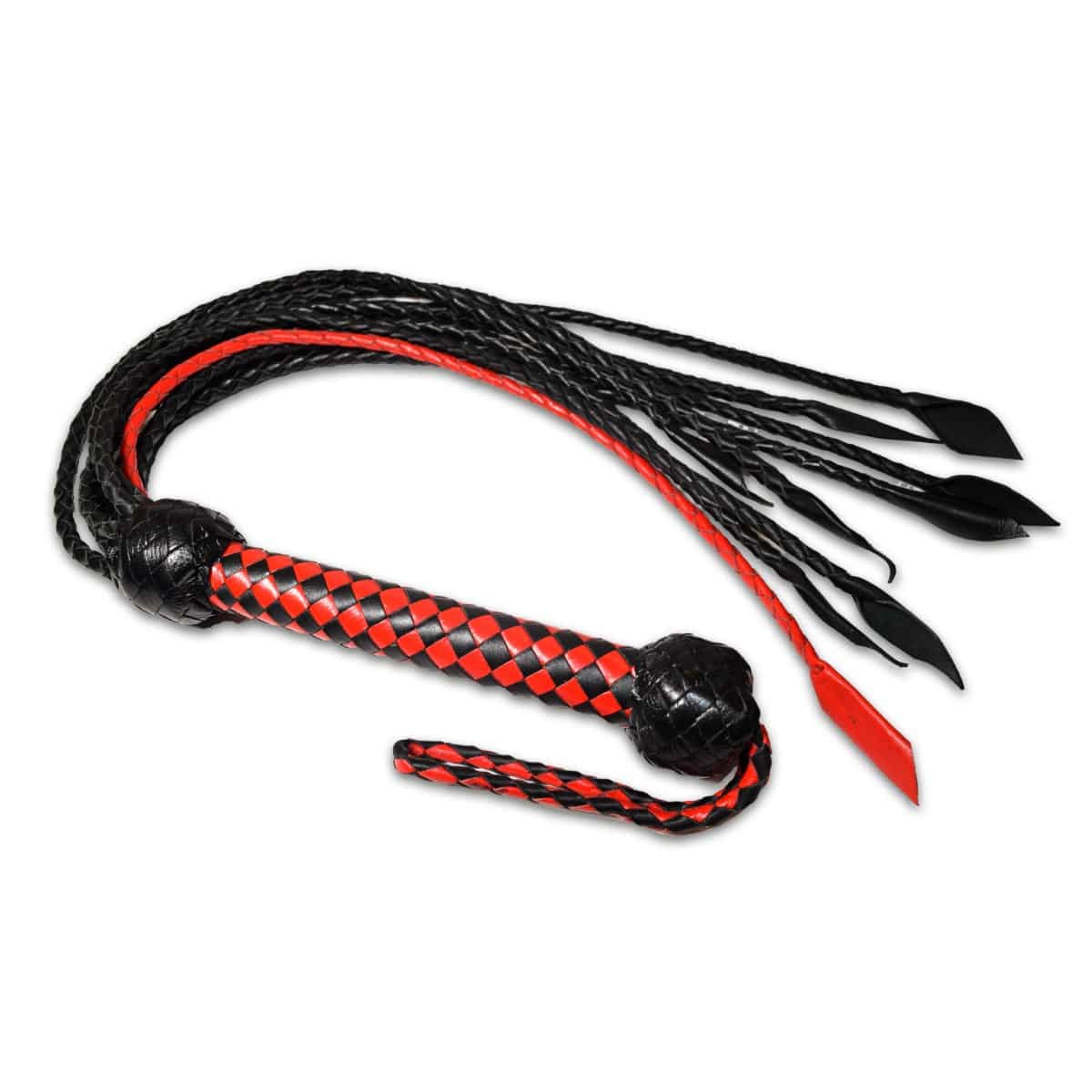 Prowler Red Short Handle Red And Black Flogger - Adult Outlet